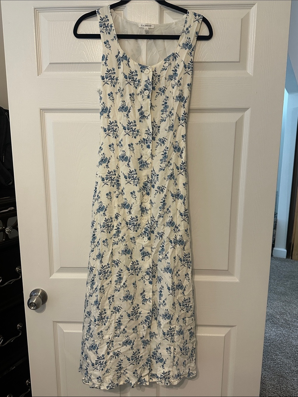 Blu Pepper White Maxi Dress with Blue Floral Print